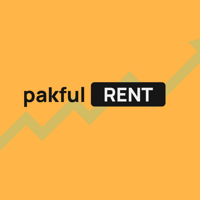 Growth graph with Pakful RENT logo on orange background