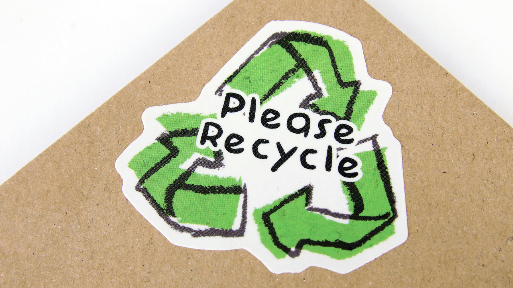 Recycling symbol with text 'Please Recycle' on cardboard, representing eco-friendly and sustainable packaging.