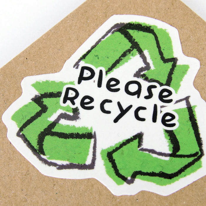 Recycling symbol with text 'Please Recycle' on cardboard, representing eco-friendly and sustainable packaging.