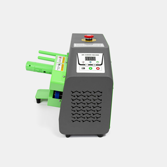 Front view of D80 air cushion packaging machine in grey and green