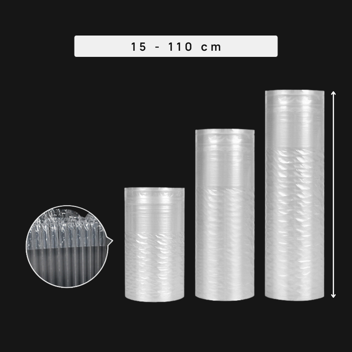 Air column size comparison with ruler – inflatable protective packaging material