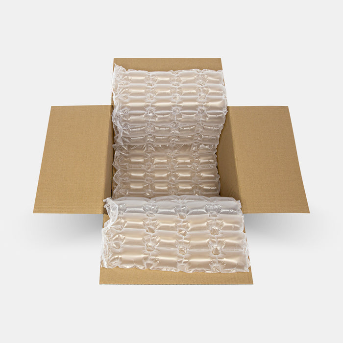 Open box with 400 × 250 mm air film roll and partially unrolled bubble sheet