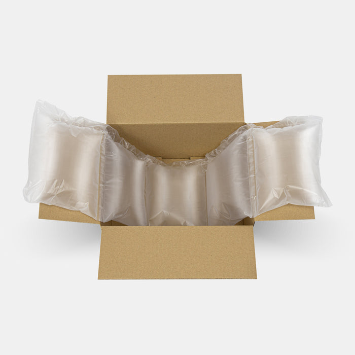 Open box showing unrolled air pillow film, 200 × 150 mm cushions