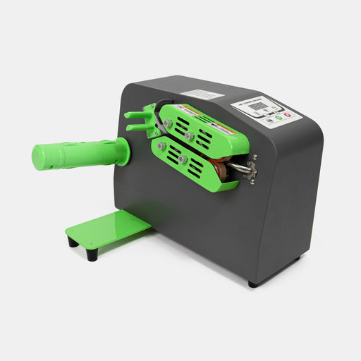 D10 air cushion machine with green film holder, angled side view