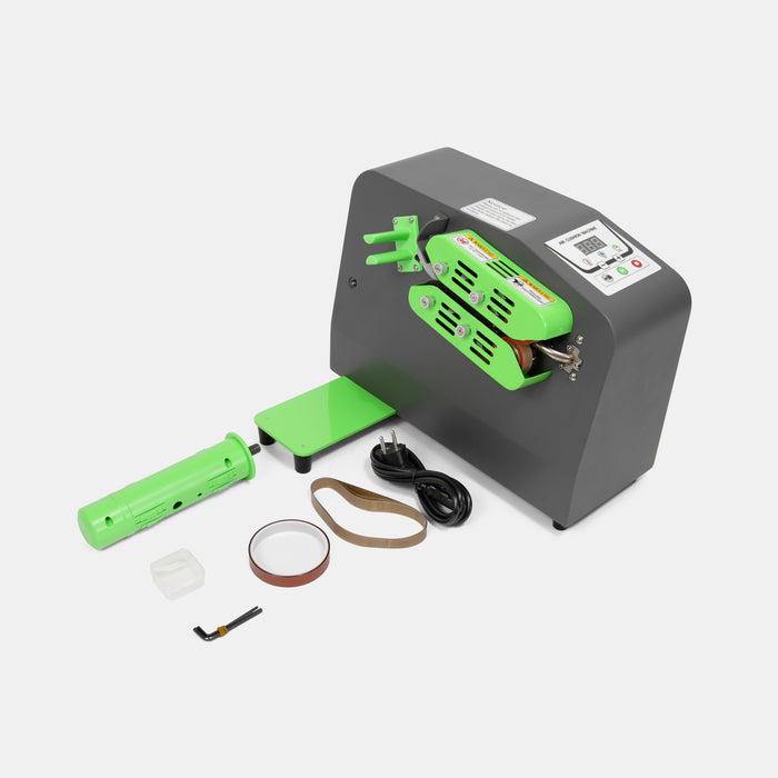 Top-angle view of D10 air cushion packaging machine in grey and green