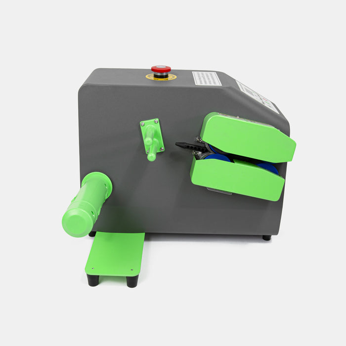 Left side of D80 machine showing green roller arm and output area