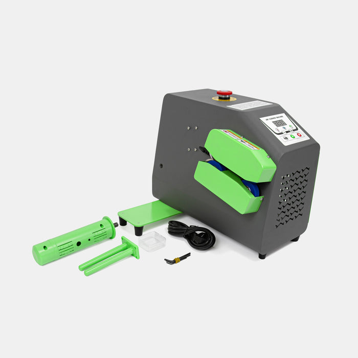 Top-angle view of D80 air cushion packaging machine in grey and green