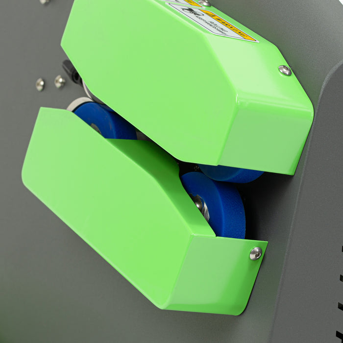 Close-up of D80 machine's welding rollers and film heating mechanism