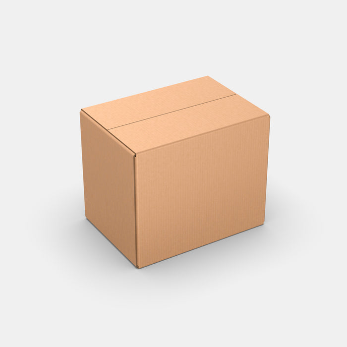 DPD L50% parcel locker box 300×420×350 mm – closed cardboard box on white background