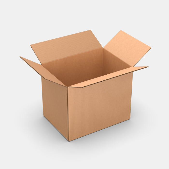 DPD L50% parcel locker box 300×420×350 mm – open cardboard box on white background