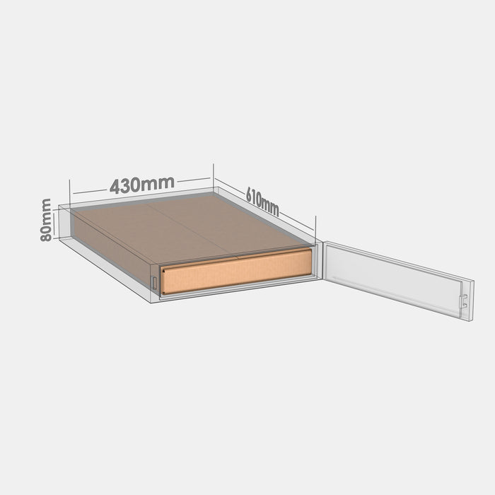 DPD S100% parcel locker box 600×420×70 mm placed inside parcel locker compartment with dimensions labeled