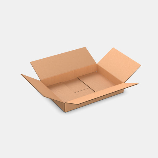 DPD S50% parcel locker box 300×420×70 mm – open cardboard box on white background