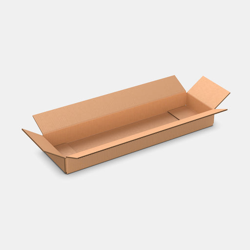 DPD XS parcel cardboard box 600×170×70 mm – open box on white background
