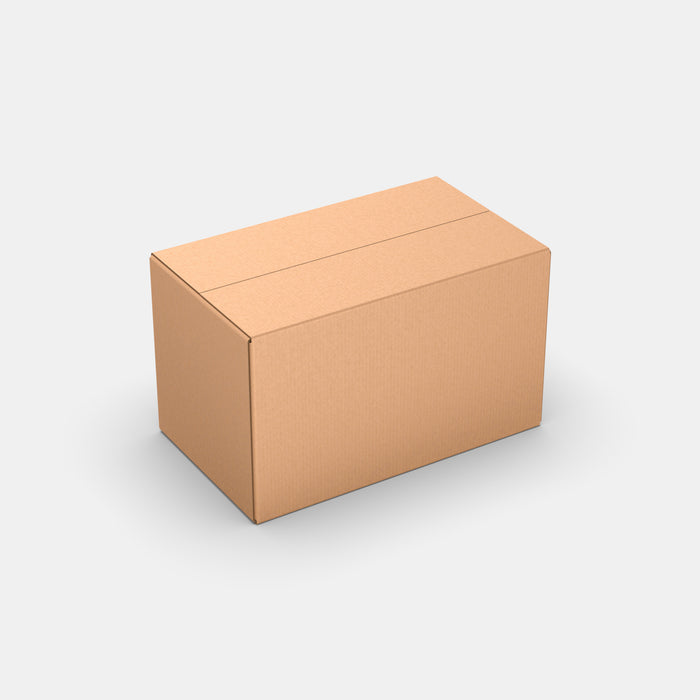 Omniva L100% parcel locker box 630×370×380 mm – closed cardboard box on white background