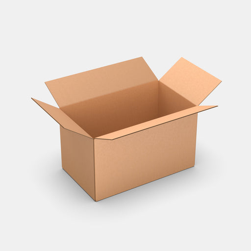 Omniva L100% parcel locker box 630×370×380 mm – open cardboard box on white background