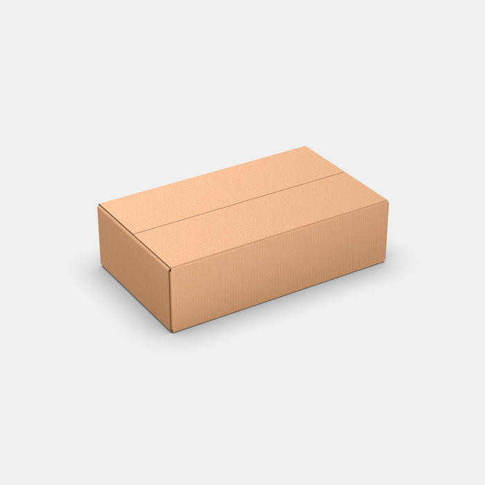 Omniva M100% parcel locker box 630×370×180 mm – closed cardboard box on white background