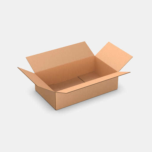 Omniva M100% parcel locker box 630×370×180 mm – open cardboard box on white background