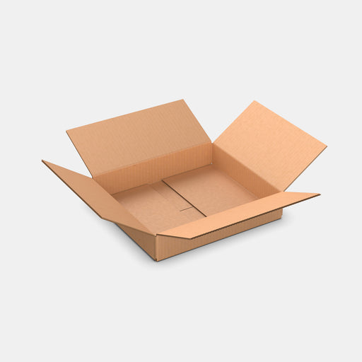 Omniva S50% parcel locker box 320×370×80 mm – open cardboard box on white background