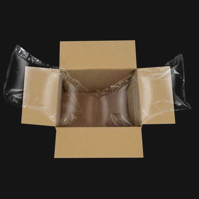 PA nylon air pillows 200×200 mm used as void fill inside cardboard box