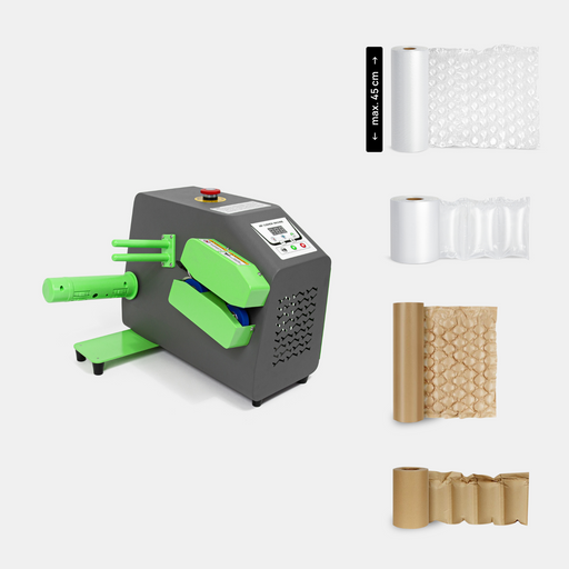 Pakful D80 air cushion machine with bubble film, air pillow film, kraft paper bubble film and paper wave film rolls