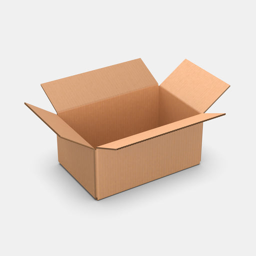 PAKFUL Universal M 50% parcel box 210×330×160 mm – open cardboard box on white background