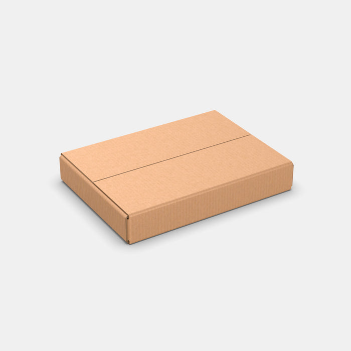 PAKFUL Universal S 100% parcel box 410×300×70 mm – closed cardboard box on white background