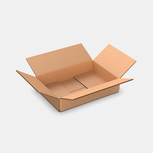 PAKFUL Universal S 50% parcel box 210×300×70 mm – open cardboard box on white background