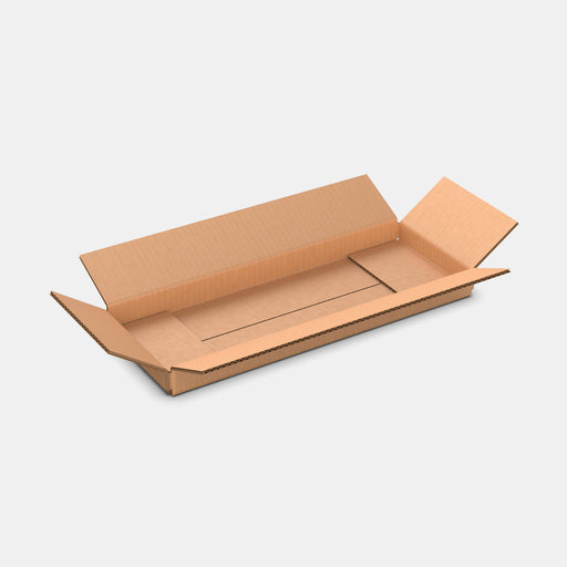 PAKFUL Universal XS 100% parcel box 410×155×40 mm – open cardboard box on white background
