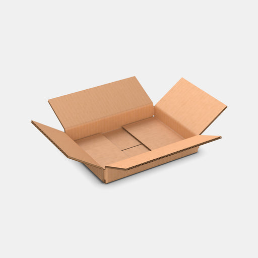PAKFUL Universal XS 50% parcel box 210×155×40 mm – open cardboard box on white background