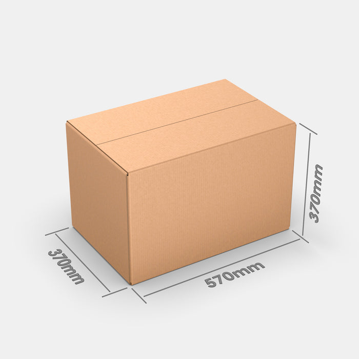 PASTS L 100% parcel locker box 570×370×370 mm – cardboard box with dimensions labeled on white background
