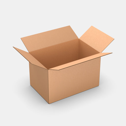 PASTS L 100% parcel locker box 570×370×370 mm – open cardboard box on white background
