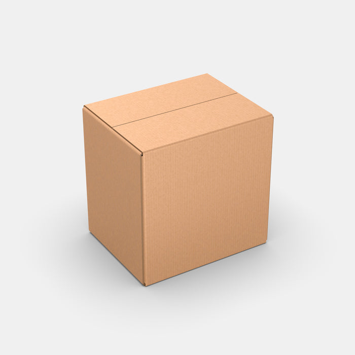 PASTS L 50% parcel locker box 290×370×370 mm – closed cardboard box on white background