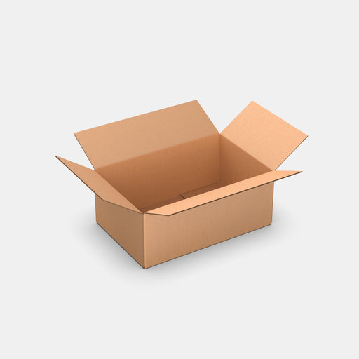 PASTS M 100% parcel locker box 570×370×240 mm – open cardboard box on white background
