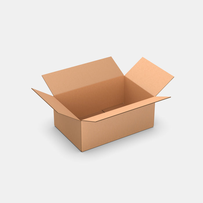 PASTS M 100% parcel locker box 570×370×240 mm – open cardboard box on white background