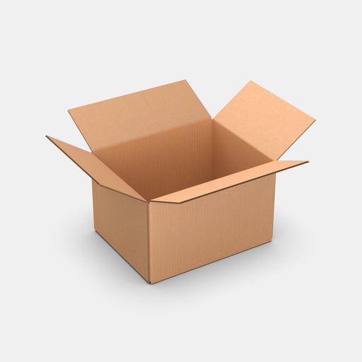 PASTS M 50% parcel locker box 290×370×240 mm – open cardboard box on white background
