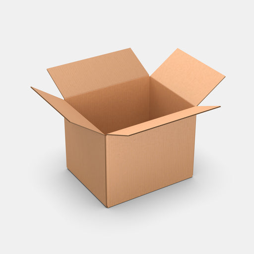 Smart Posti L 100% parcel locker box 410×330×610 mm – open cardboard box on white background