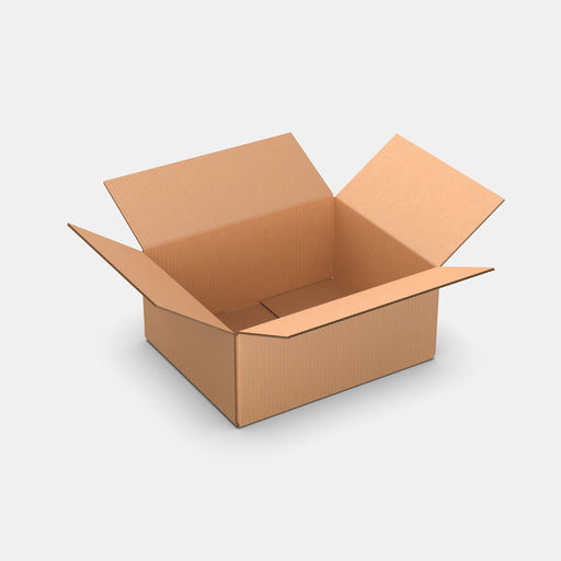 Smart Posti M 100% parcel locker box 410×330×360 mm – open cardboard box on white background