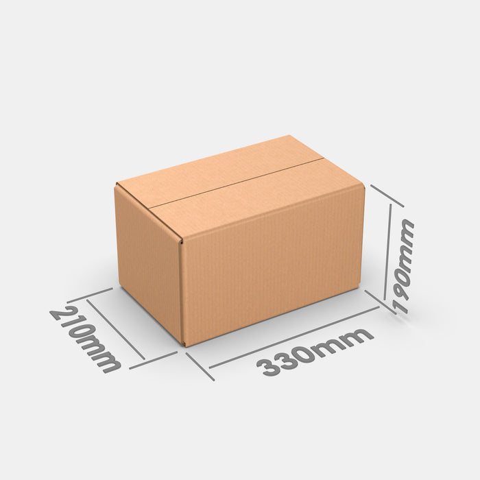 Smart Posti M 50% parcel locker box 210×330×360 mm – cardboard box with dimensions labeled on white background