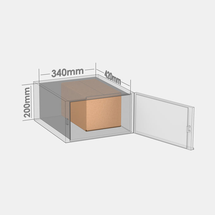 Smart Posti M 50% parcel locker box 210×330×360 mm – cardboard box placed in half of an M-size parcel locker compartment