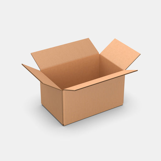 Smart Posti M 50% parcel locker box 210×330×360 mm – open cardboard box on white background