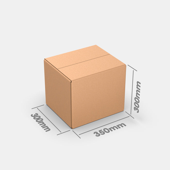 Smart Posti XL 25% parcel locker box 300×350×300 mm – cardboard box with dimensions labeled on white background