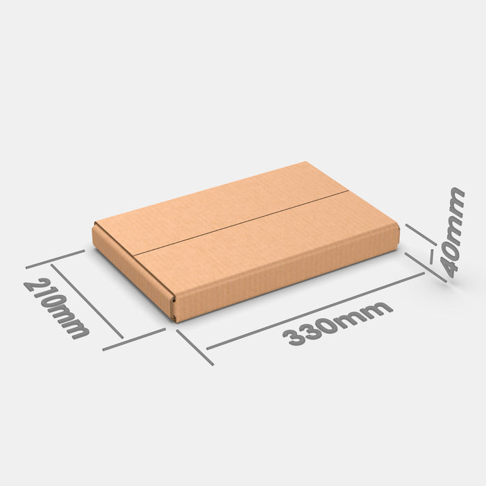 Smart Posti XS 50% parcel locker box 210×330×40 mm – cardboard box with dimensions labeled on white background