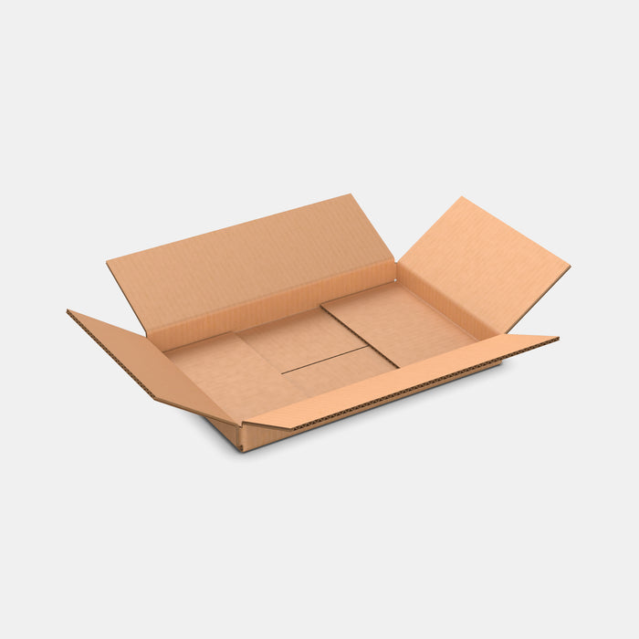 Smart Posti XS 50% parcel locker box 210×330×40 mm – open cardboard box on white background