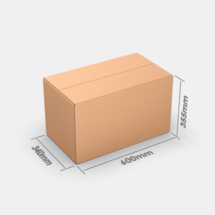 Unisend L 100% parcel locker box 600×340×355 mm – cardboard box with dimensions labeled on white background