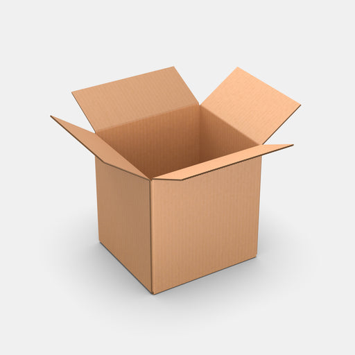 Unisend L 50% parcel locker box 300×340×355 mm – open cardboard box on white background