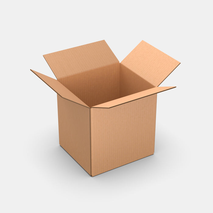 Unisend L 50% parcel locker box 300×340×355 mm – open cardboard box on white background