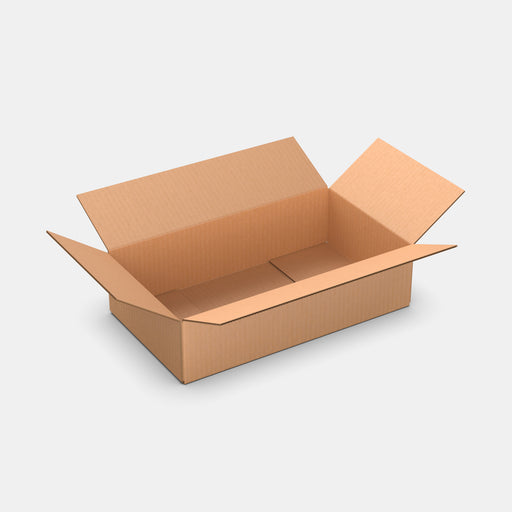 Unisend M 100% parcel locker box 600×340×165 mm – open cardboard box on white background