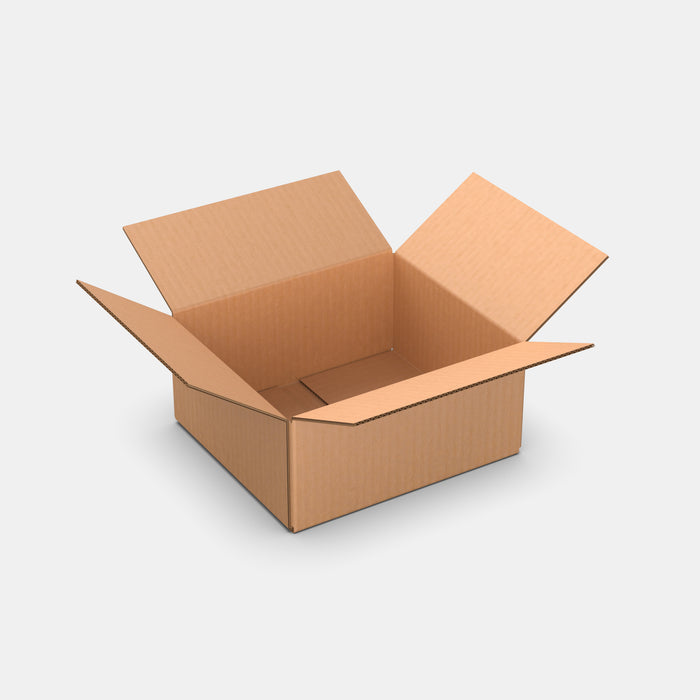 Unisend M 50% parcel locker box 300×340×165 mm – open cardboard box on white background