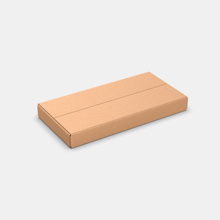 Unisend S 100% parcel locker box 600×300×70 mm – closed cardboard box on white background