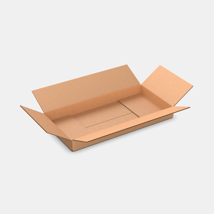 Unisend S 100% parcel locker box 600×300×70 mm – open cardboard box on white background